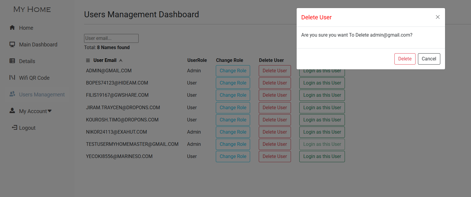 Delete User Confirmation