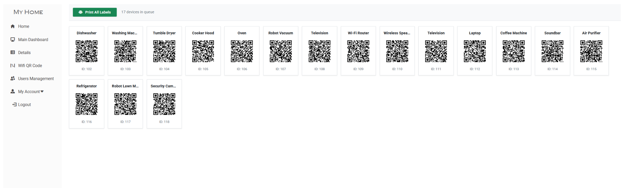 Generated Device QR Codes