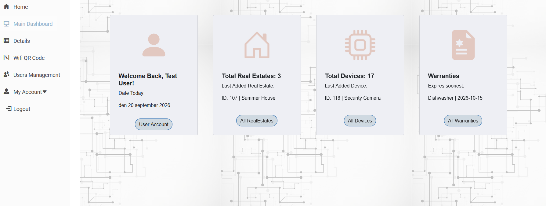 MyHome Main Dashboard